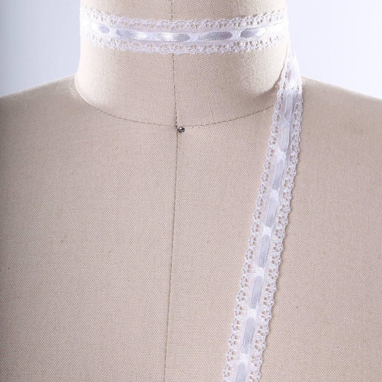 2 Yards White Polyester Eyelet Lace Trim with Satin Ribbon Lattice and Picot Edges
